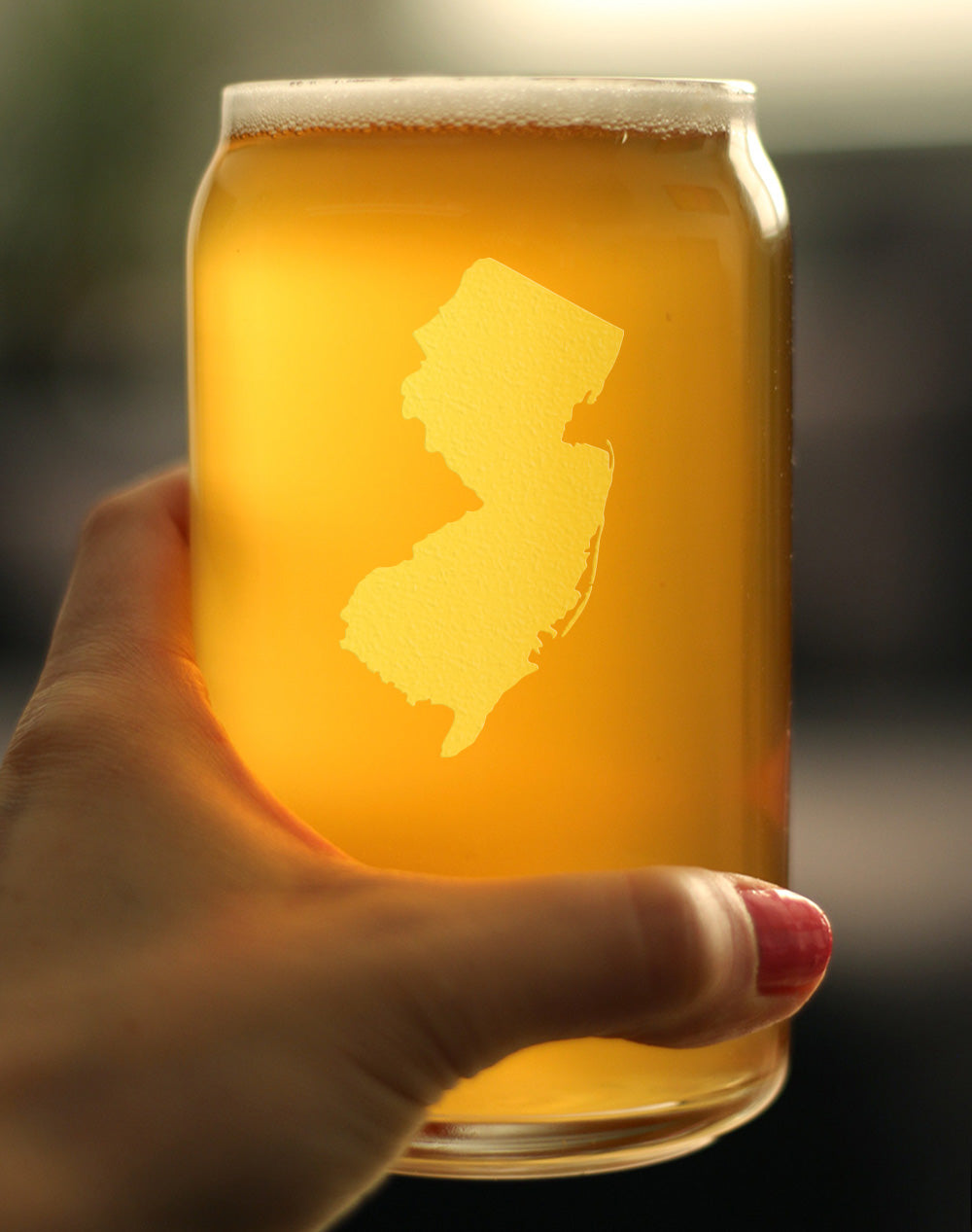 New Jersey State Outline Beer Can Pint Glass - State Themed Drinking Decor and Gifts for New Jerseyan Women & Men - 16 Oz Glasses