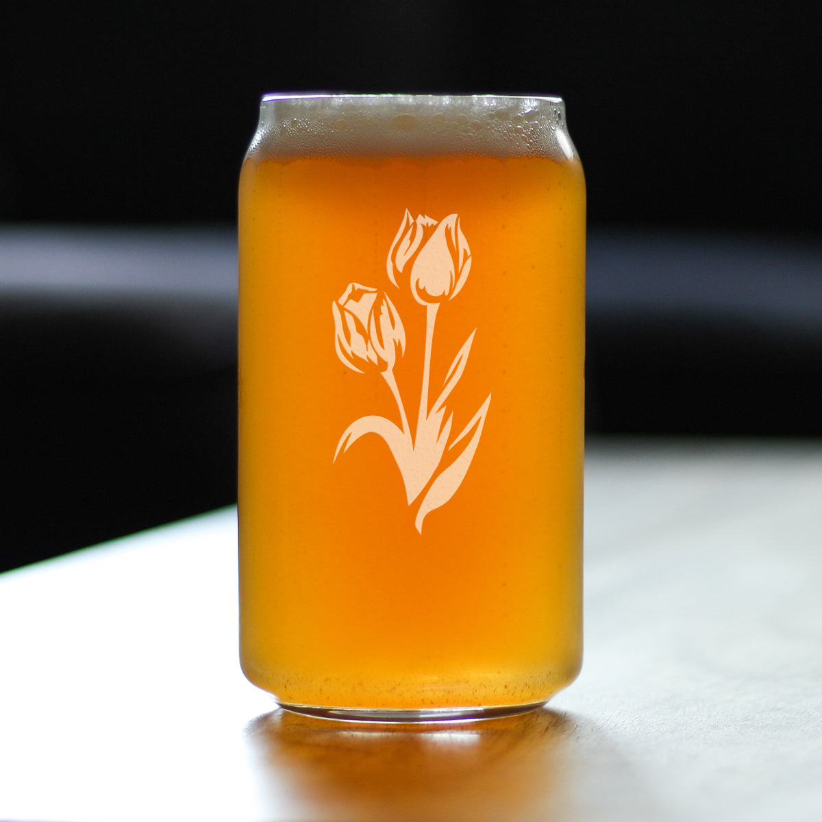 Tulip Beer Can Pint Glass - Floral Themed Decor and Gifts for Flower Lovers - 16 oz Glasses