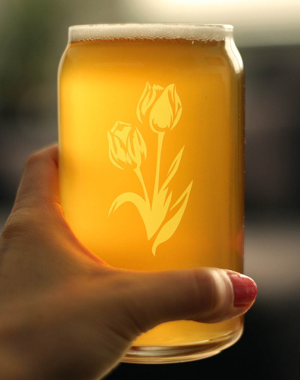Tulip Beer Can Pint Glass - Floral Themed Decor and Gifts for Flower Lovers - 16 oz Glasses