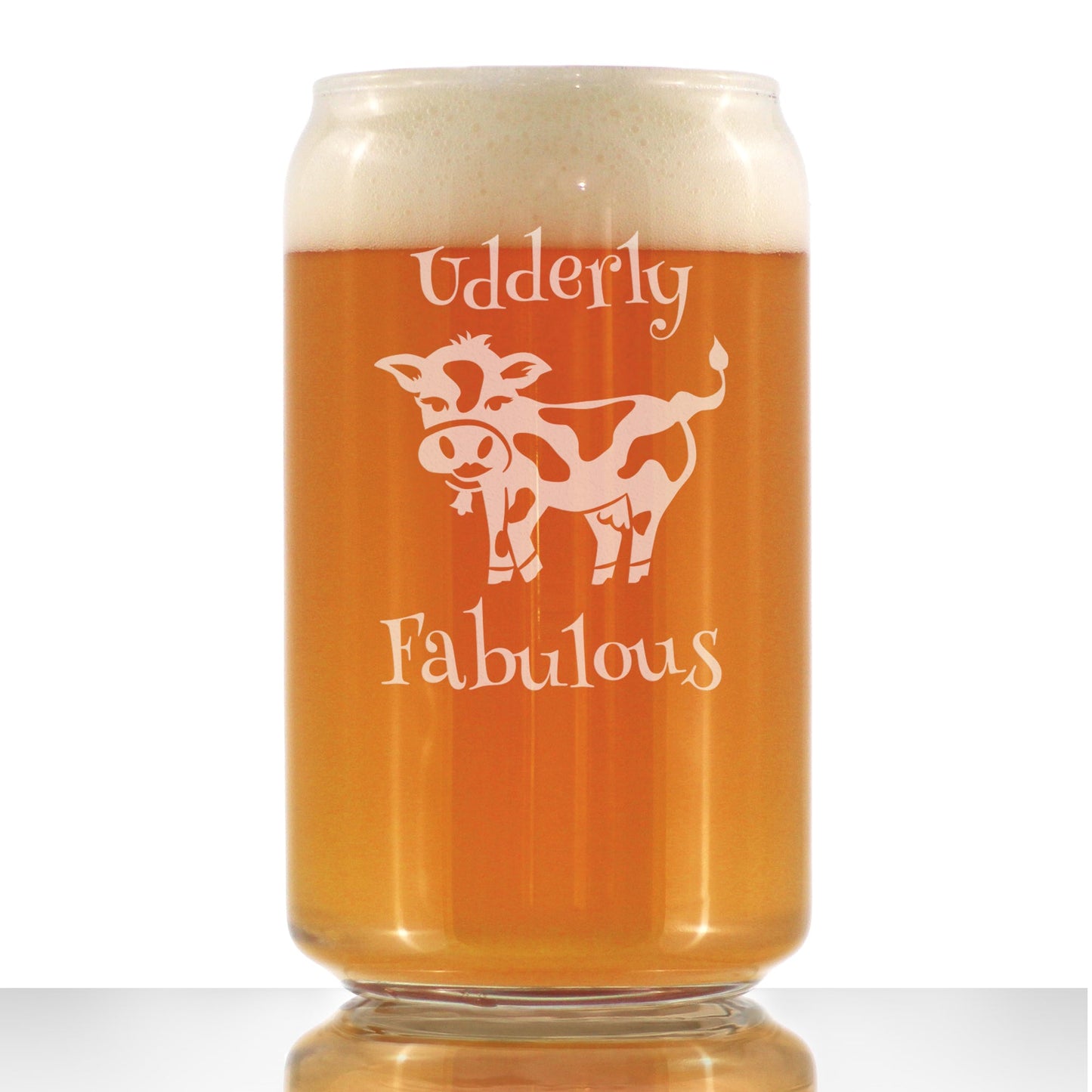Udderly Fabulous - Beer Can Pint Glass - Funny Cow Gifts for Men & Women - Fun Cow Themed Décor - 16 oz
