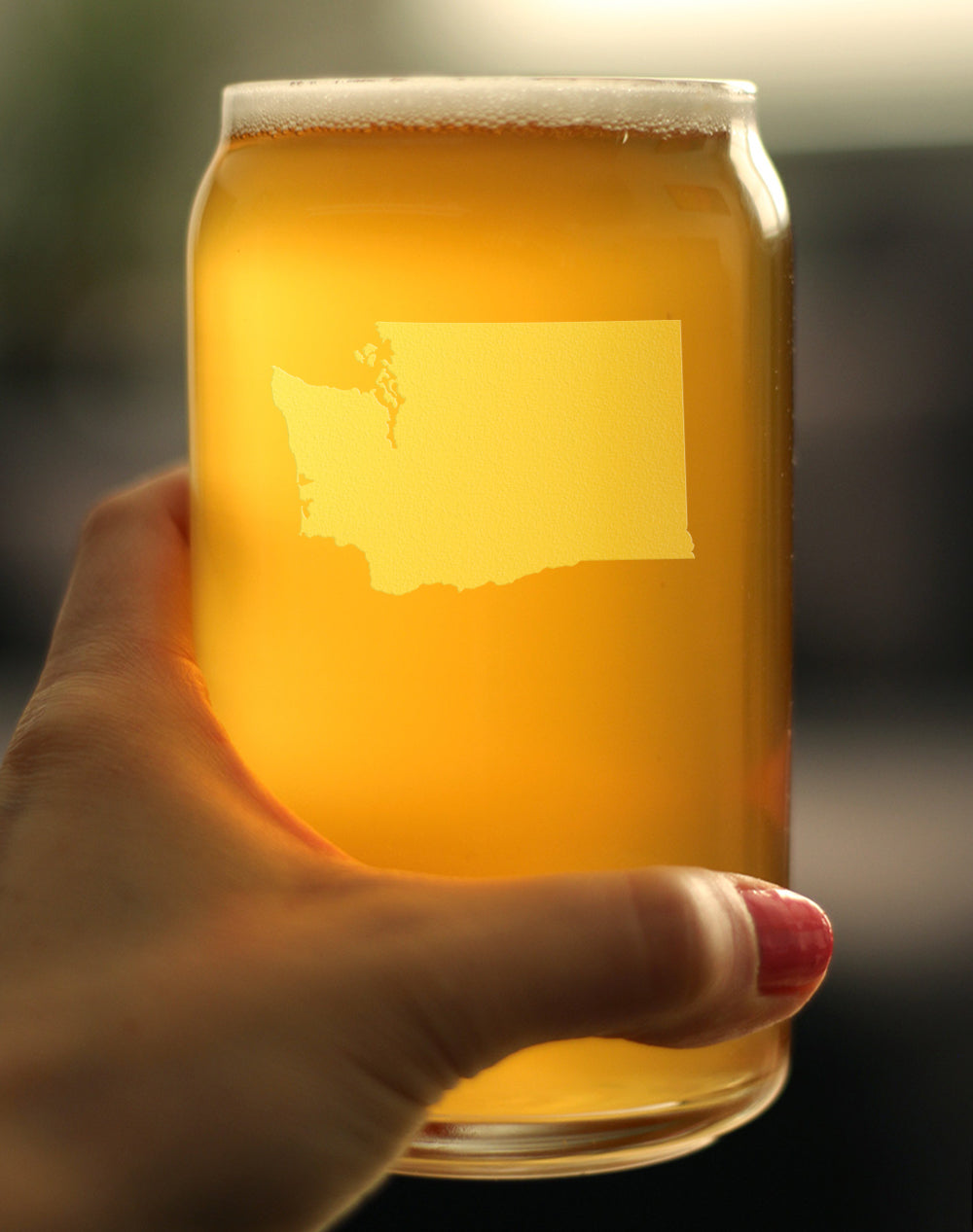 Washington State Outline Beer Can Pint Glass - State Themed Drinking Decor and Gifts for Washingtonian Women & Men - 16 Oz Glasses