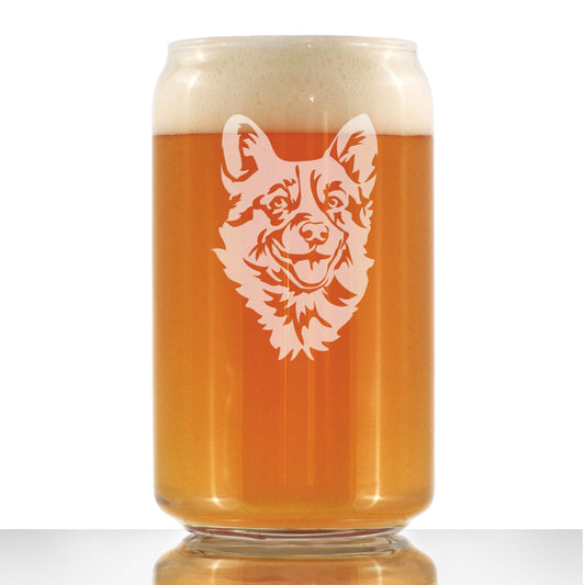 Corgi Face Beer Can Pint Glass - Unique Dog Themed Decor and Gifts for Moms & Dads of Welsh Corgies - 16 Oz