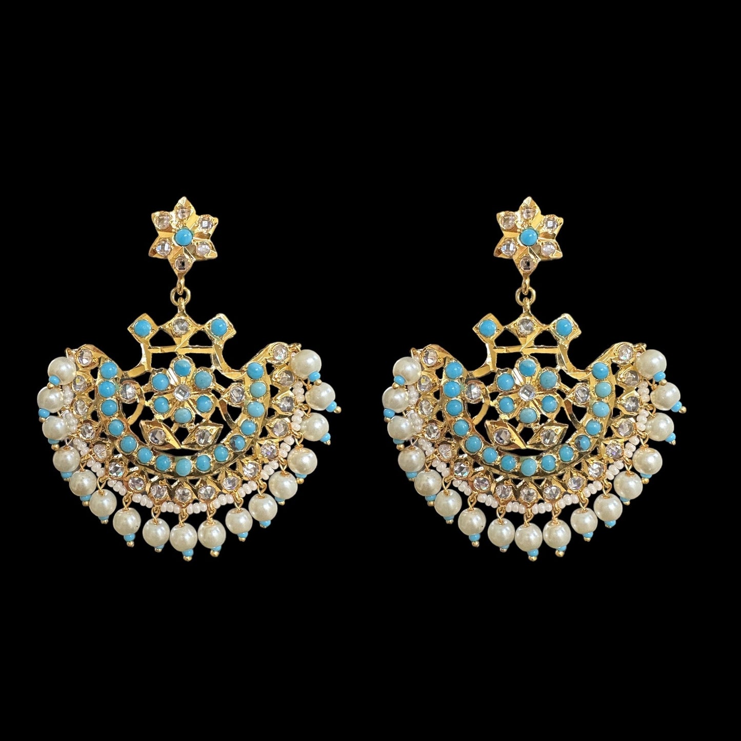 PS400 Turquoise / feroza hyderabadi pendant set with pearls ( READY TO SHIP )