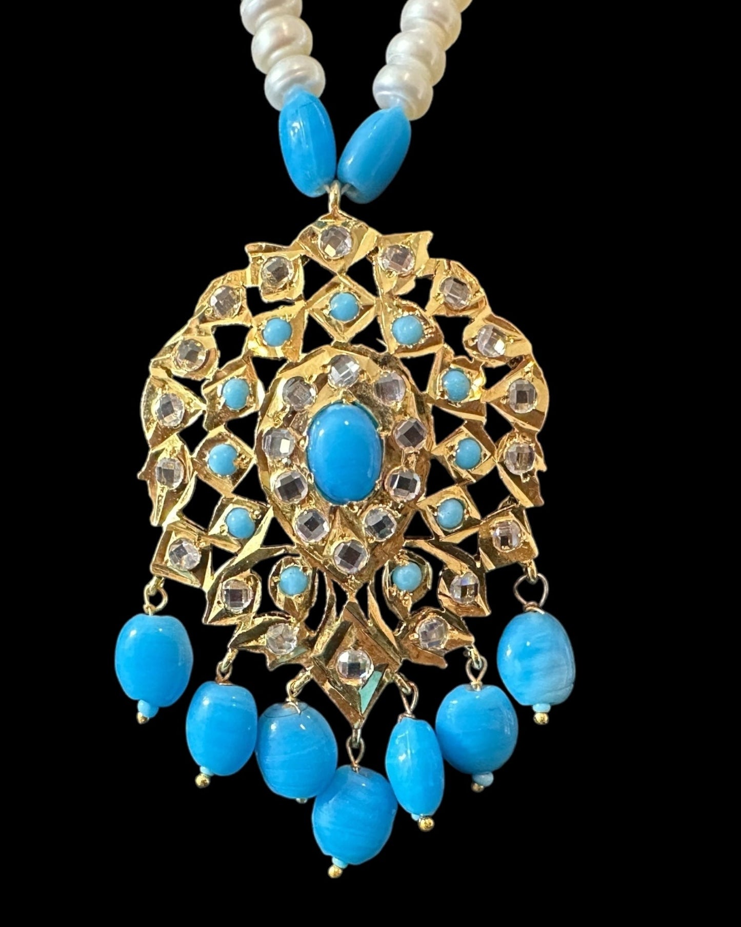 PS527 Neelam freshwater pearl pendant set - turquoise ( READY TO SHIP )