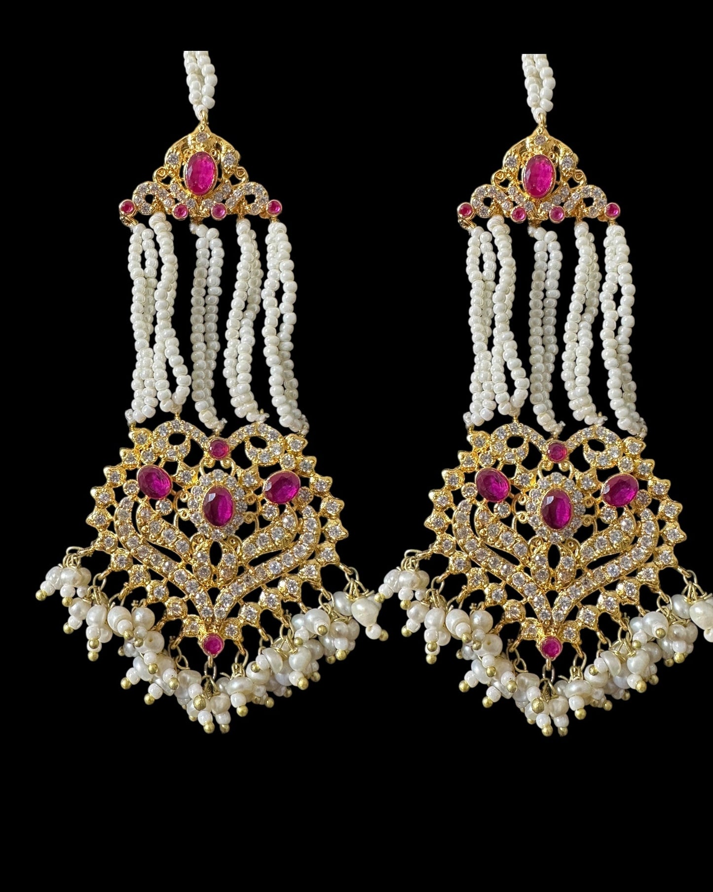 BR465 RAABYA ruby and pearl with zircon bridal choker set with earrings tika ( READY TO SHIP )