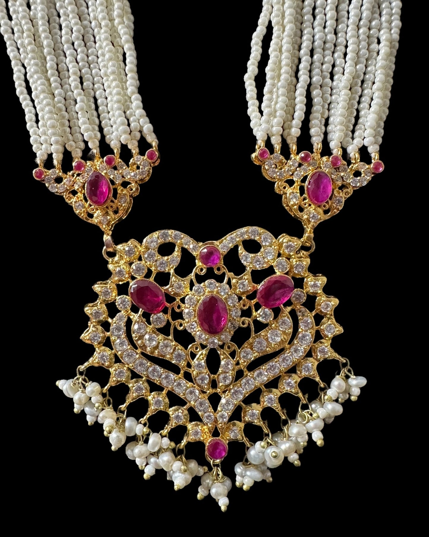 BR465 RAABYA ruby and pearl with zircon bridal choker set with earrings tika ( READY TO SHIP )