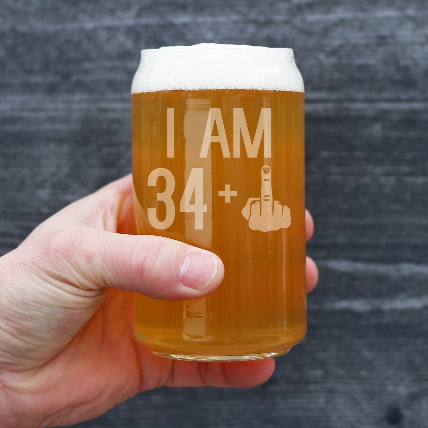 34 + 1 Middle Finger - 16 Ounce Beer Can Pint Glass