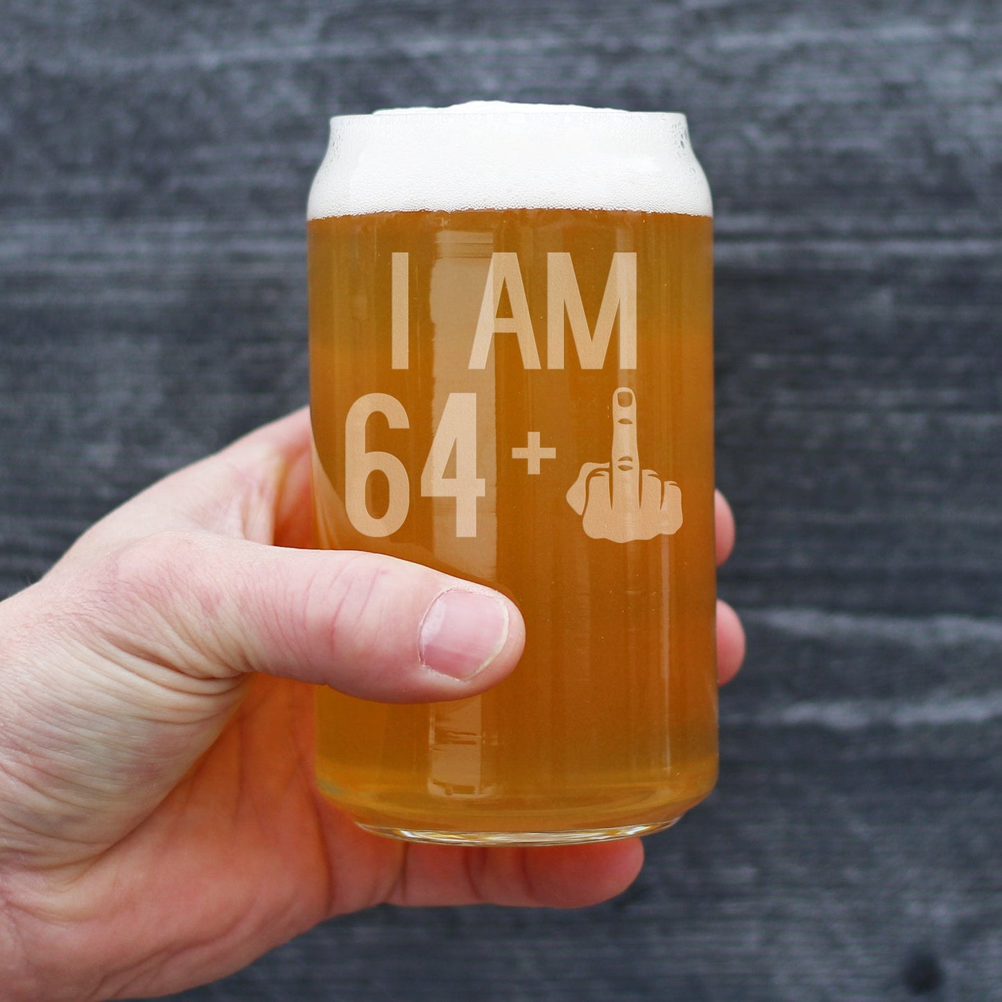 64 + 1 Middle Finger - 16 Ounce Beer Can Pint Glass
