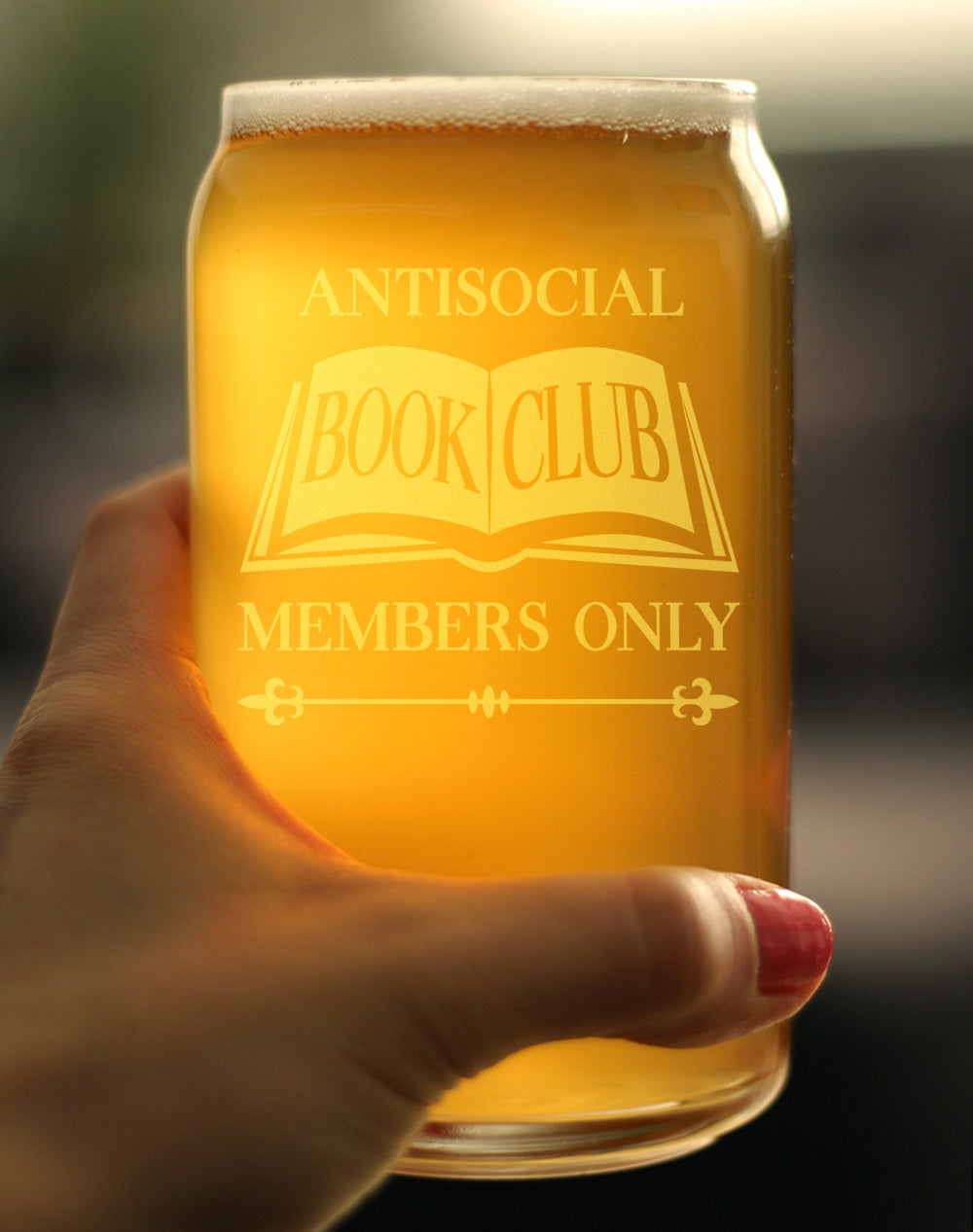 Antisocial Book Club Engraved Beer Can Glass Funny Gifts for Introverts and Book Club Beer Can Shaped Pint Glass - 16oz