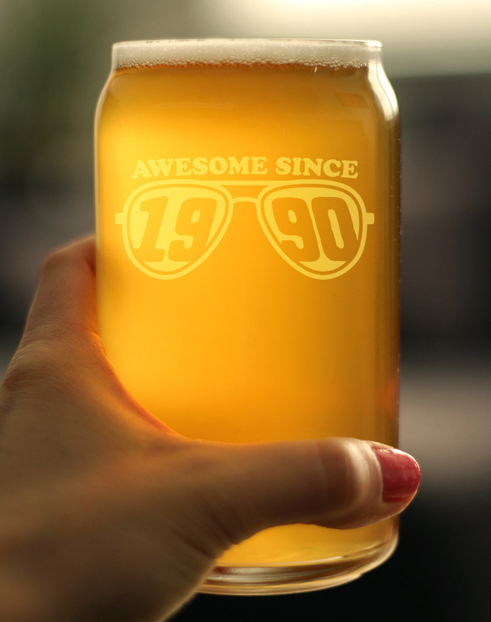 Awesome Since 1990 Engraved Beer Can Glass Gifts 35th Birthday Gift Ideas Beer Can Shaped Pint Glass - 16oz