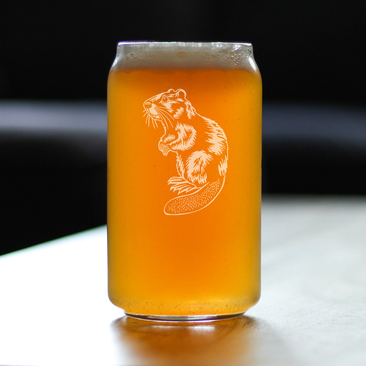 Beaver Engraved Beer Can Glass Beaver Gifts and Rustic Cabin Home Decor Beer Can Shaped Pint Glass - 16oz