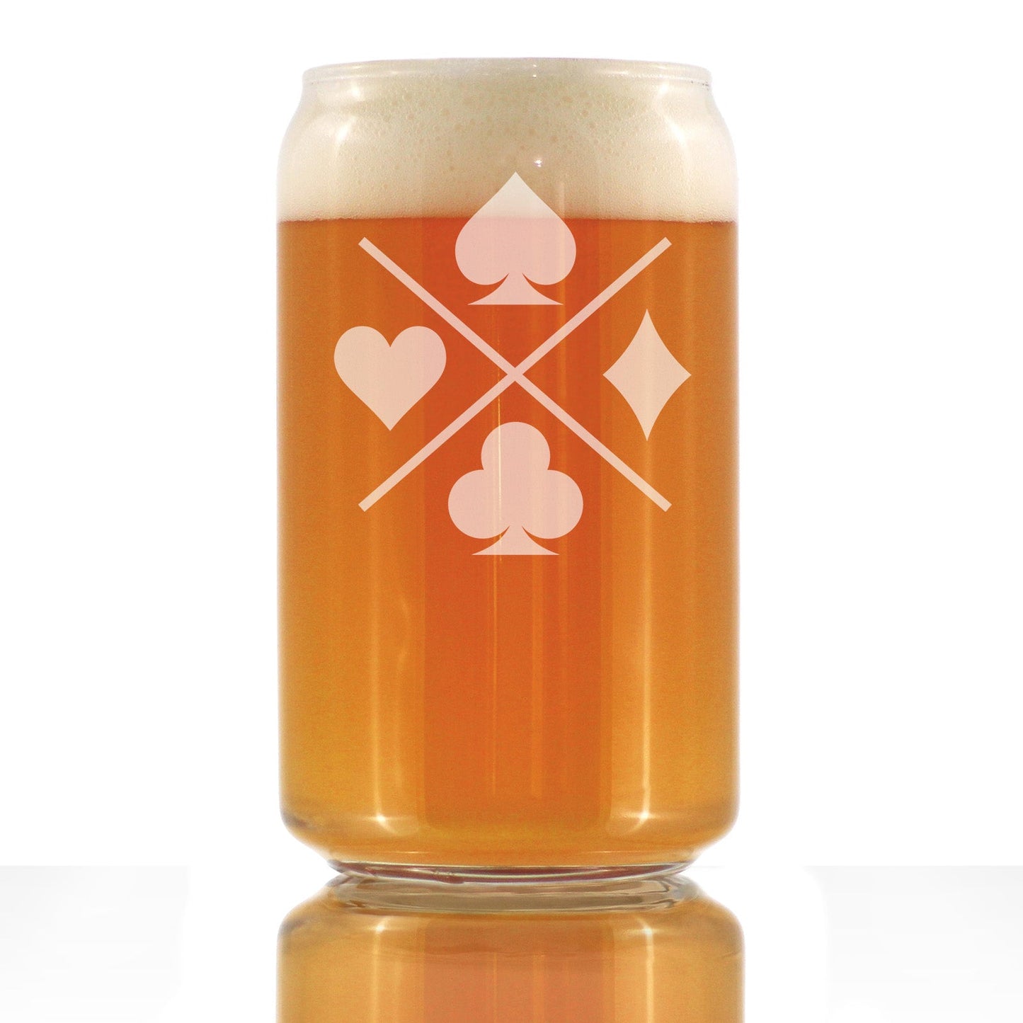Card Suits Engraved Beer Can Glass High Quality Gifts for Card Players Beer Can Shaped Pint Glass - 16oz
