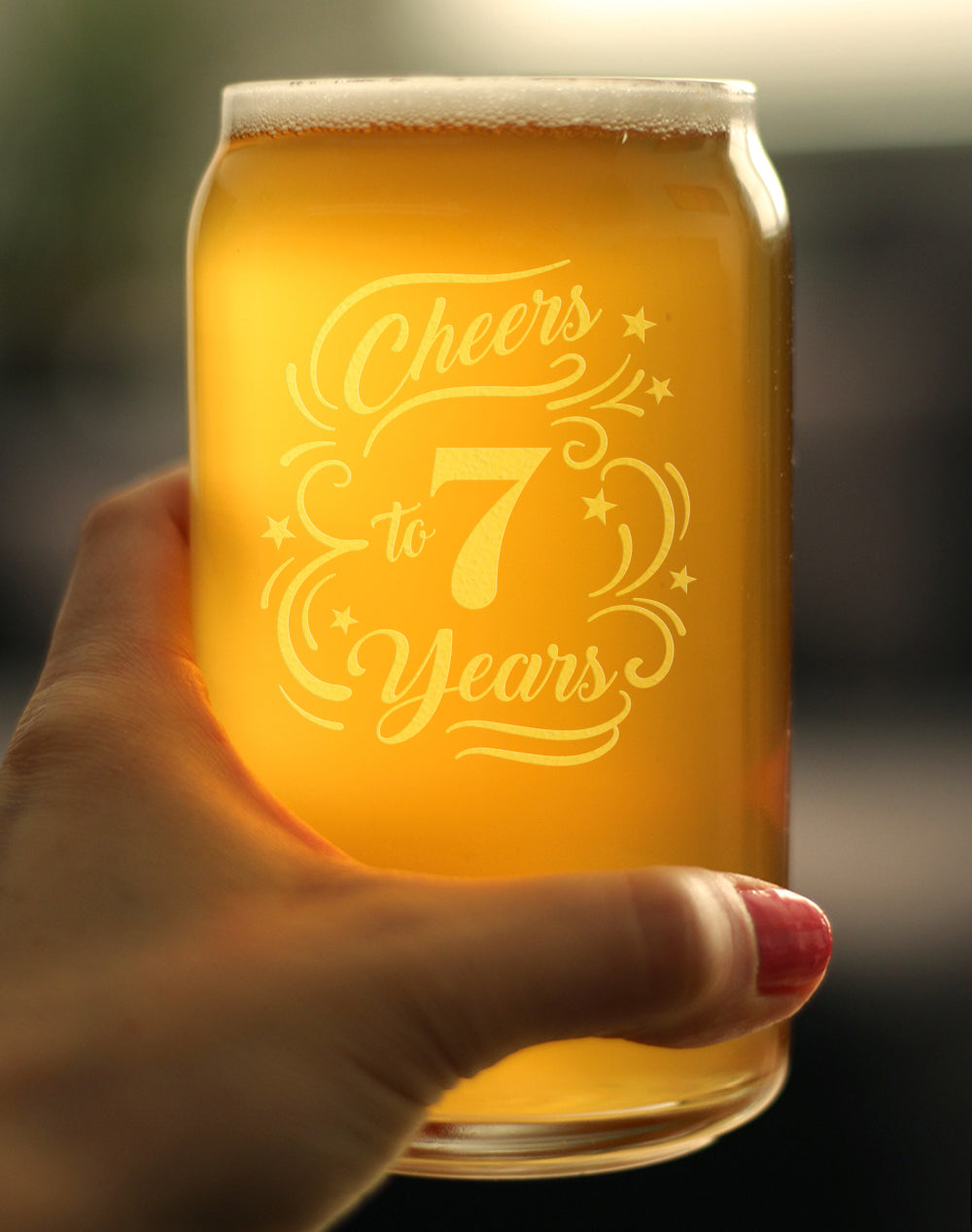 Cheers to 7 Years - Beer Can Pint Glass Gifts for Women & Men - 7th Anniversary Party Decor - 16 Oz Glasses