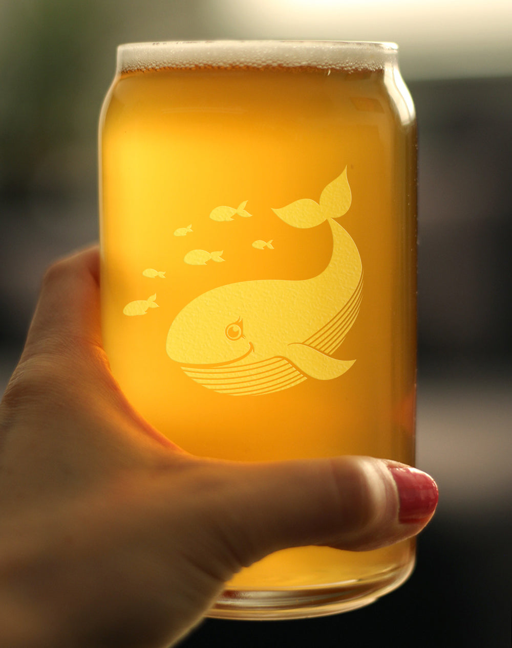 Cute Whale Beer Can Pint Glass - Beach Themed Decor and Gifts for Whale Lovers - 16 Oz Glasses