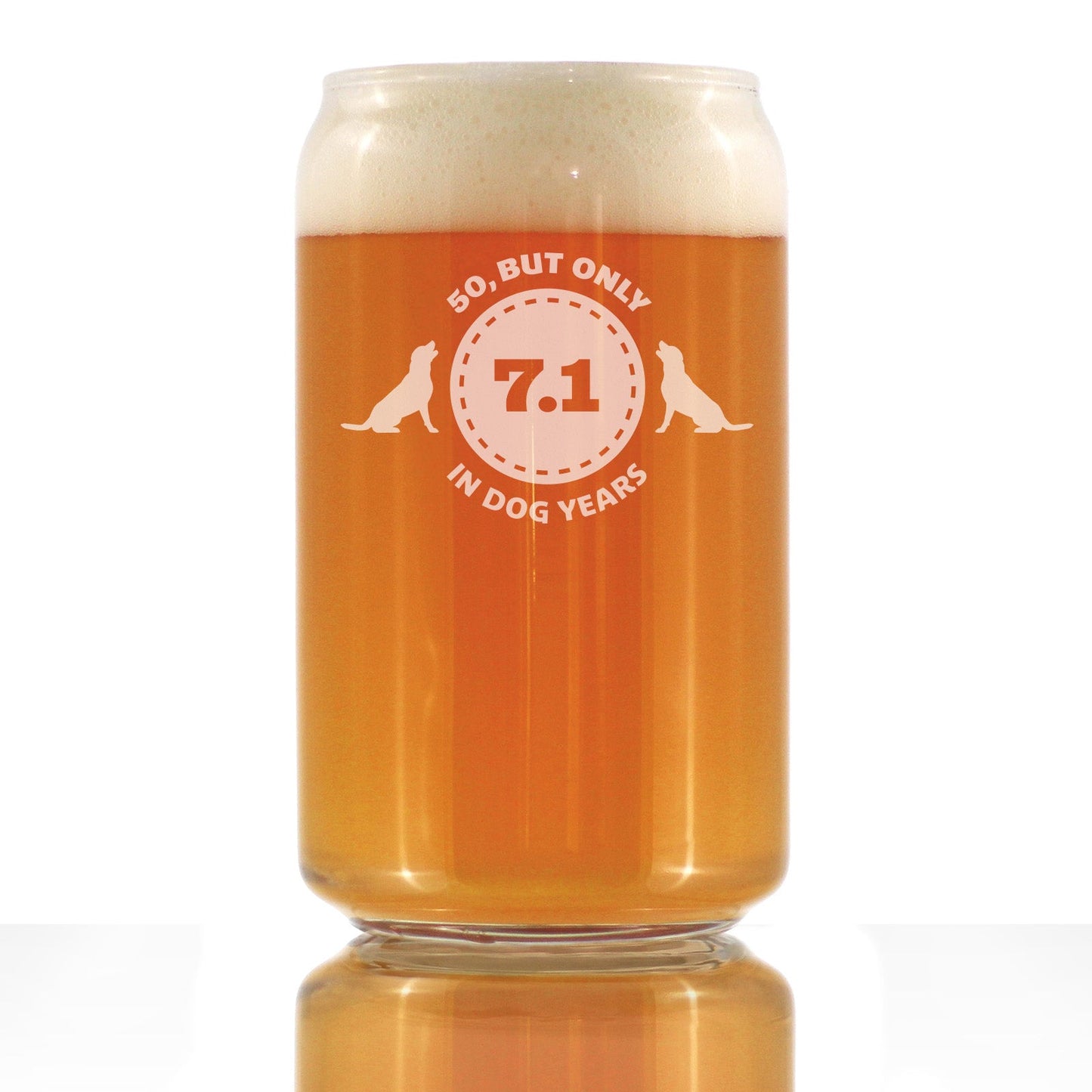50th Birthday Dog Years - Beer Can Pint Glass - Unique Funny Bday Gifts for Women and Men Turning 50 - 16 oz Glasses