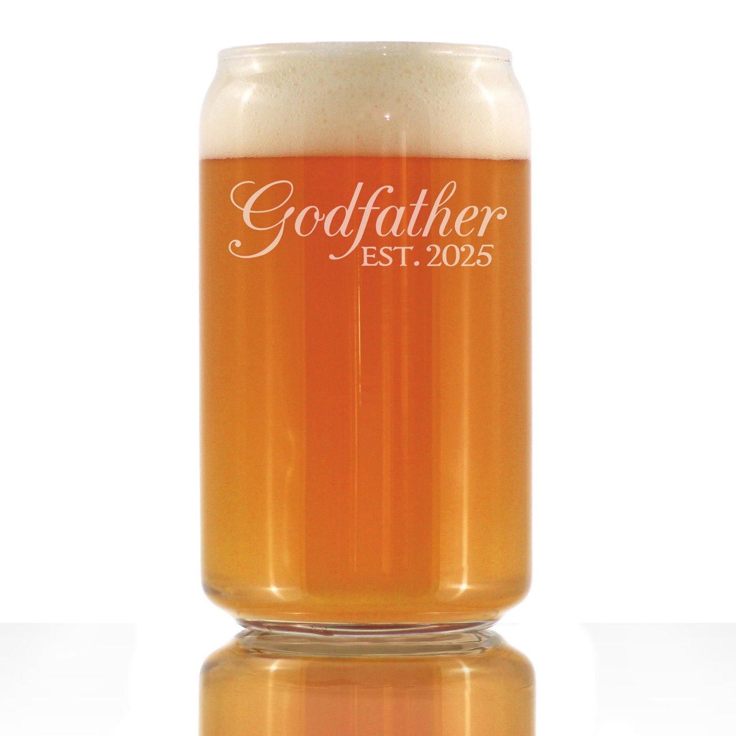 Godfather Est 2025 - New Godfather Beer Can Pint Glass Proposal Gift for First Time Godparents - Decorative 16 Oz Glasses
