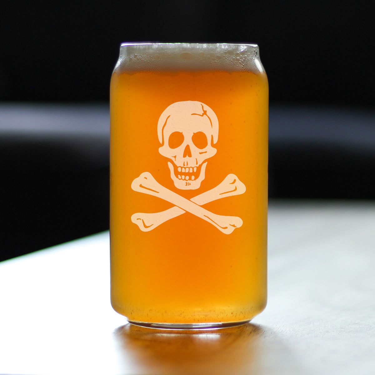 Skull and Crossbones Beer Can Pint Glass - Skull Decor and Jolly Roger Flag Gifts - 16 Oz Glasses