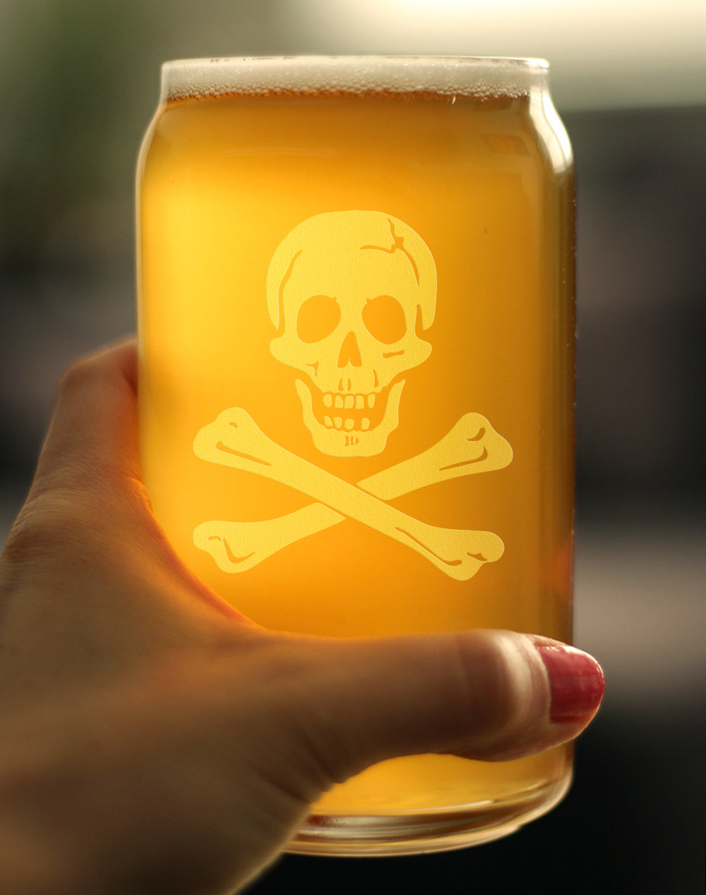 Skull and Crossbones Beer Can Pint Glass - Skull Decor and Jolly Roger Flag Gifts - 16 Oz Glasses