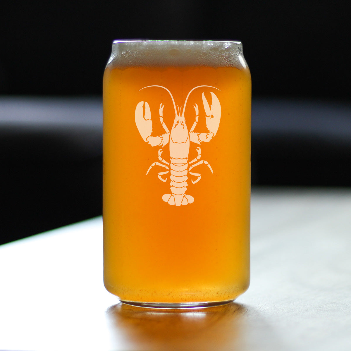 Lobster Engraved Beer Can Glass Lobster Gifts, Maine Souvenirs and Decor Beer Can Shaped Pint Glass - 16oz