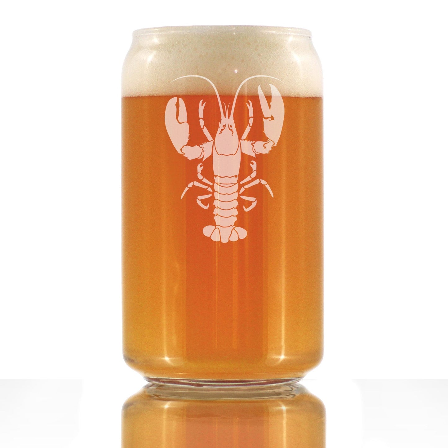 Lobster Engraved Beer Can Glass Lobster Gifts, Maine Souvenirs and Decor Beer Can Shaped Pint Glass - 16oz