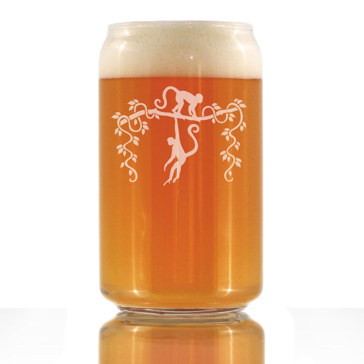 Monkey Beer Can Pint Glass - Fun Wild Animal Themed Decor and Gifts for Lovers of Apes and Monkeys - 16 Oz Glasses
