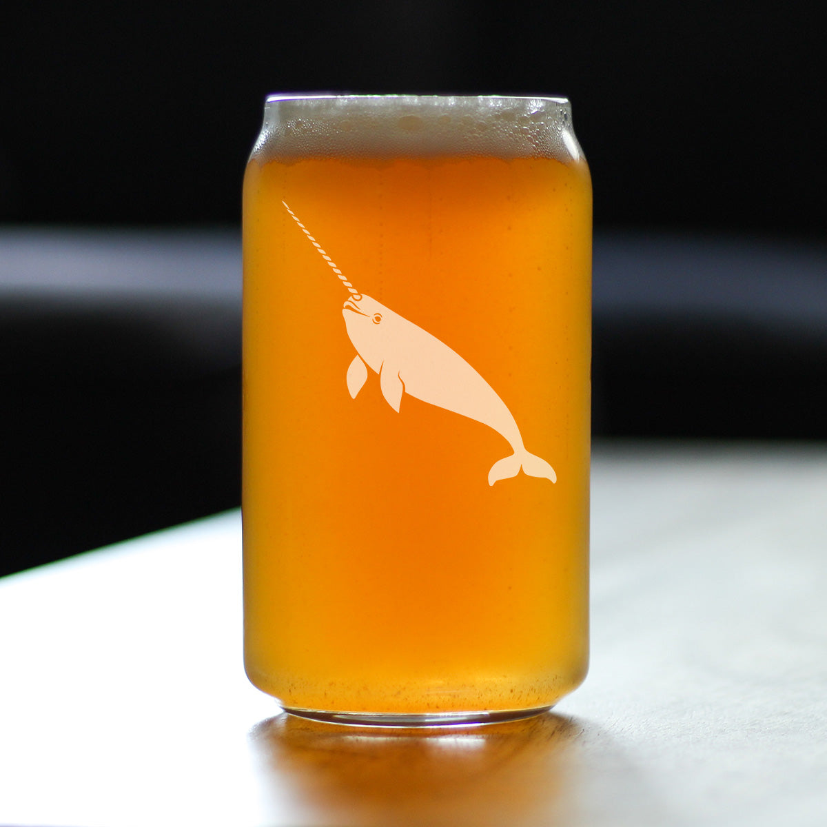 Narwhal Engraved Beer Can Glass Narwhal Gifts for Women Beer Can Shaped Pint Glass - 16oz