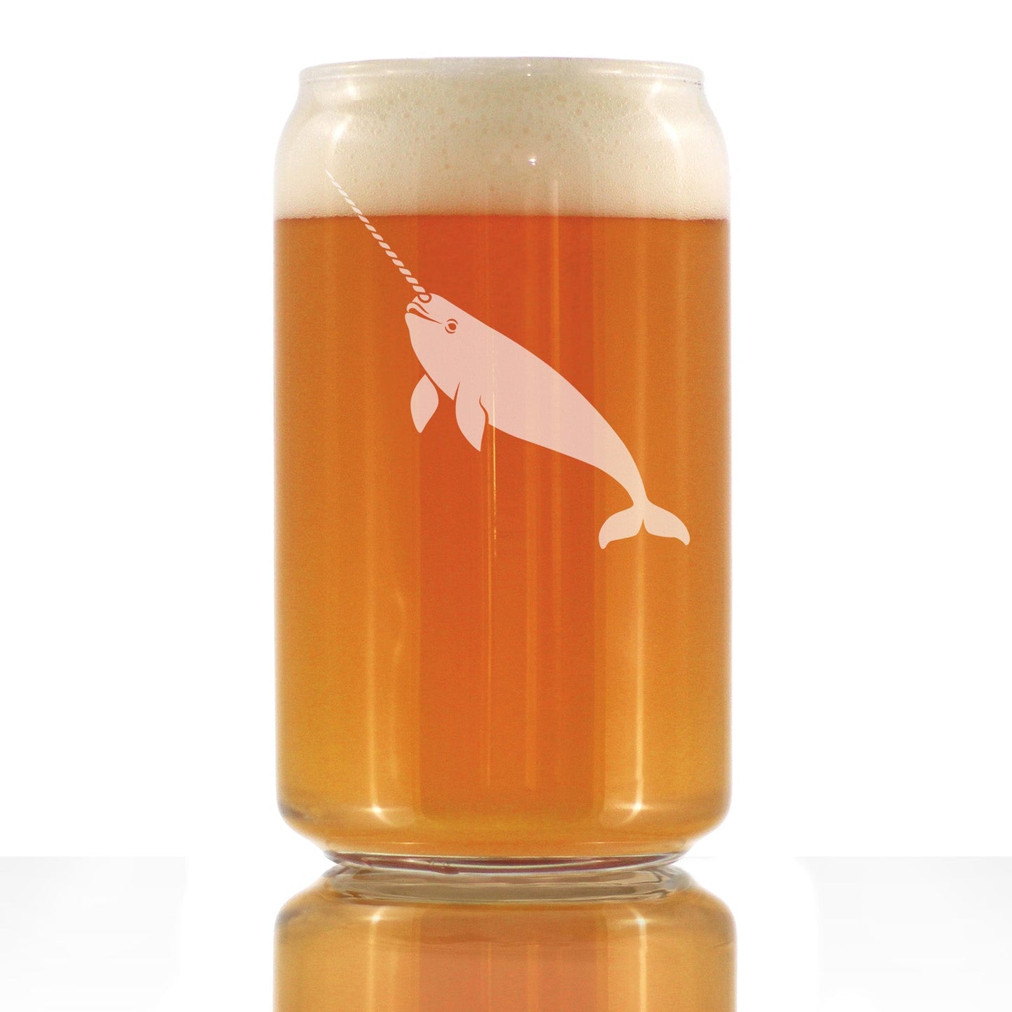 Narwhal Engraved Beer Can Glass Narwhal Gifts for Women Beer Can Shaped Pint Glass - 16oz