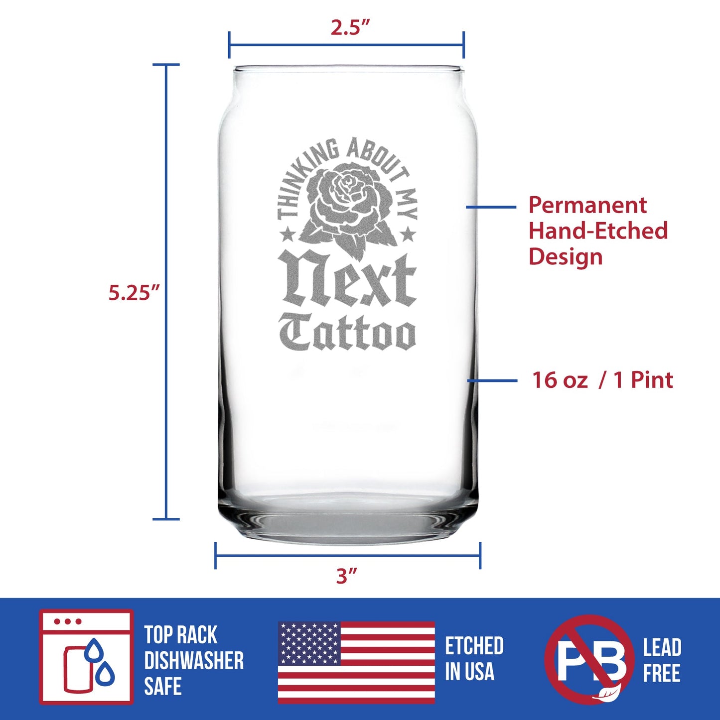 Next Tattoo Engraved Beer Can Glass Gifts for Tattoo Artist Beer Can Shaped Pint Glass - 16oz