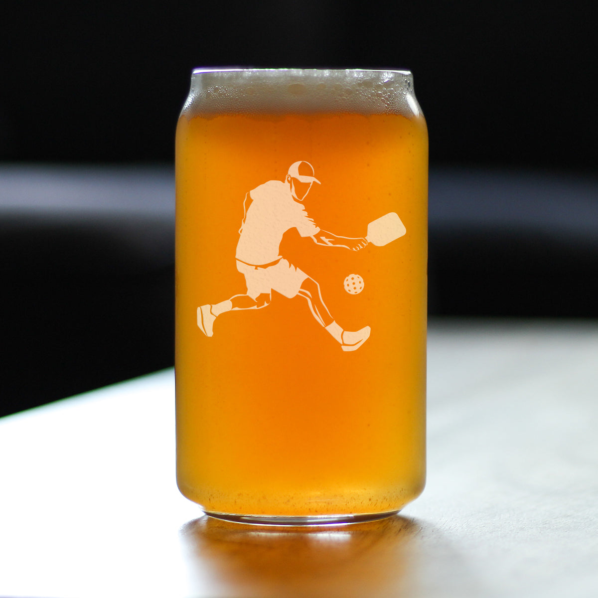 Pickleball Player Man Beer Can Pint Glass - Pickleball Gifts and Decor for Men - 16 Oz Glasses