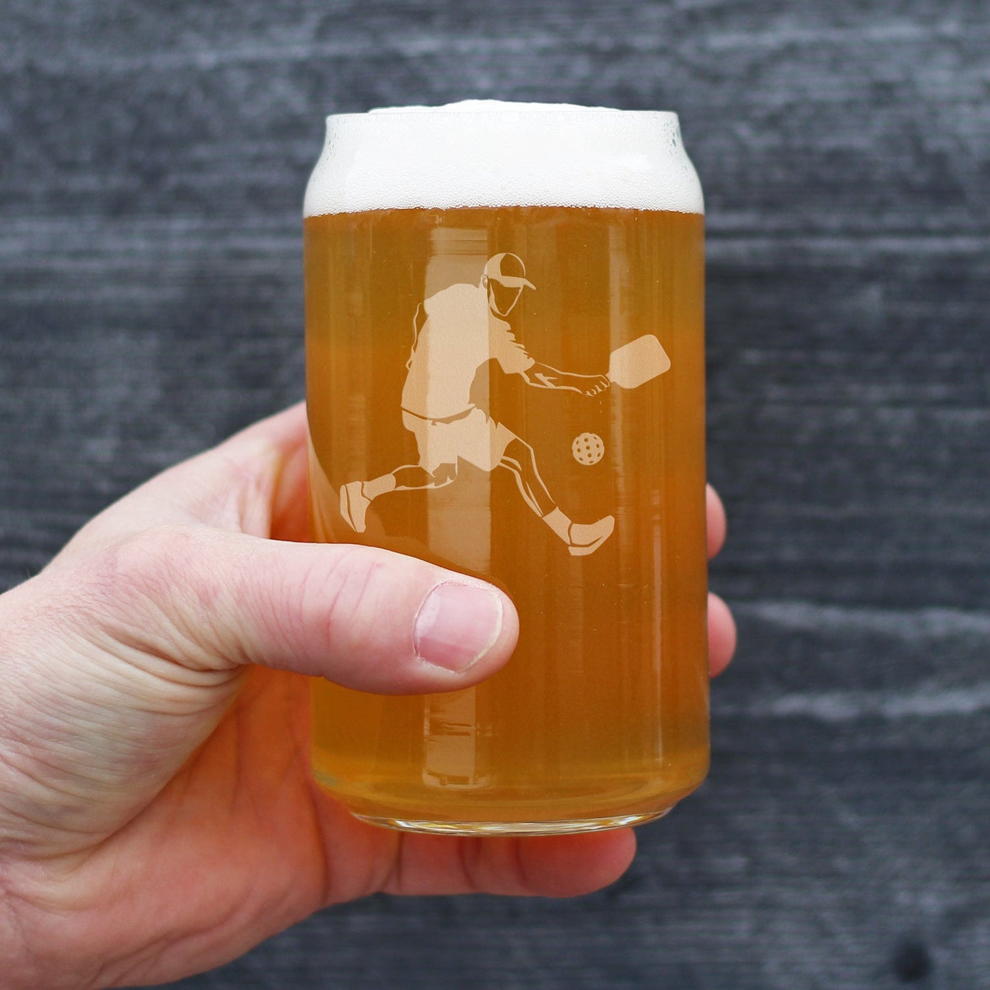 Pickleball Player Man Beer Can Pint Glass - Pickleball Gifts and Decor for Men - 16 Oz Glasses