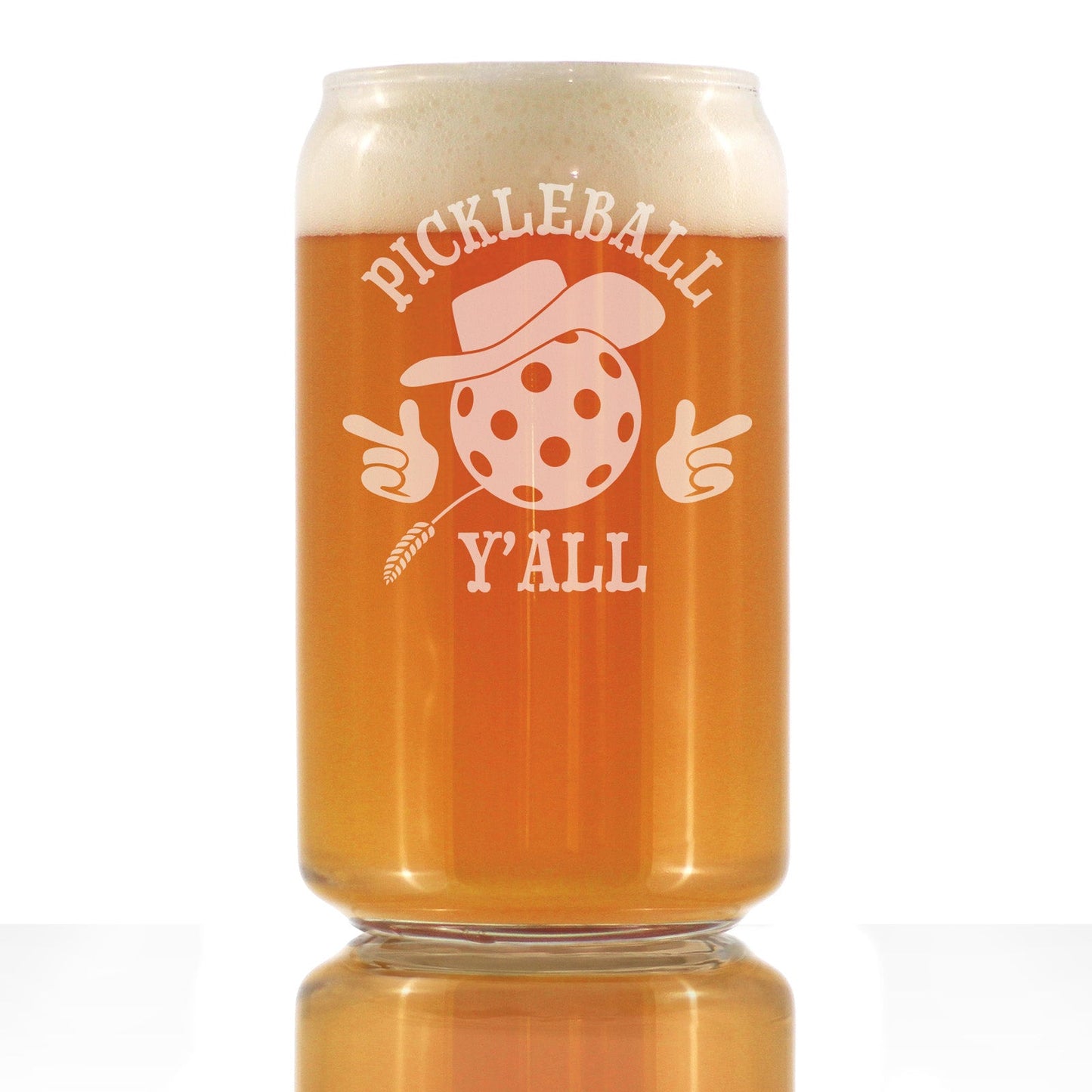 Pickleball Y'all Engraved Beer Can Glass Gifts Funny Pickleball Gifts Beer Can Shaped Pint Glass - 16oz