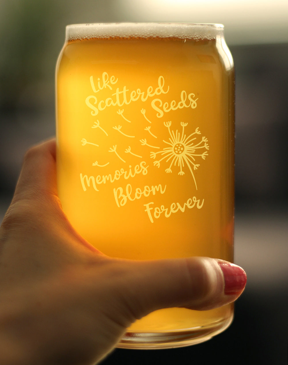Memories Bloom Forever - Dandelion - Beer Can Pint Glass - Bereavement Memorial Gifts for Loss of Loved One - 16 oz Glasses
