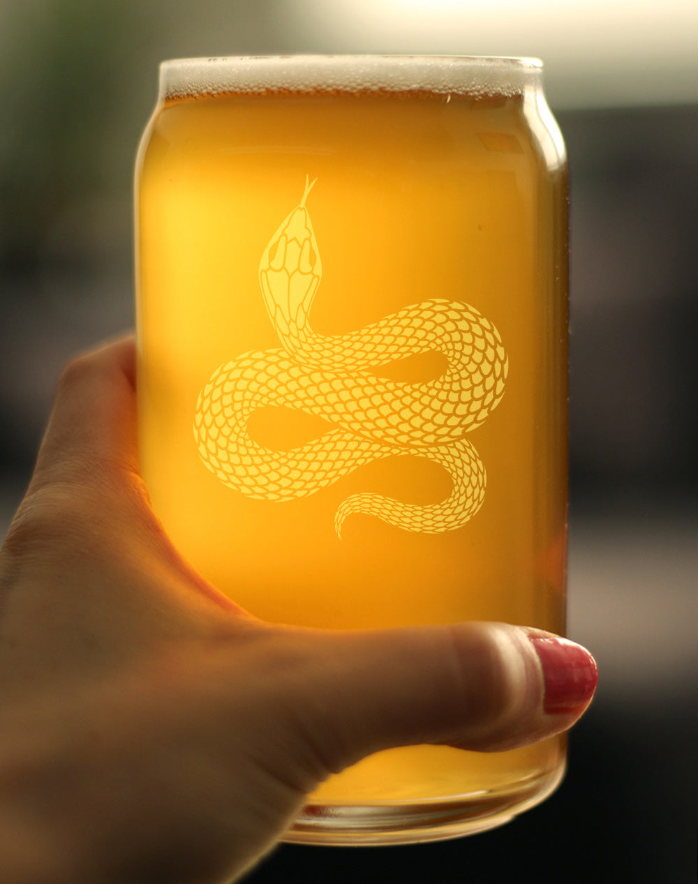 Snake Engraved Beer Can Glass Reptile Decor and Gifts for Snake Lovers Beer Can Shaped Pint Glass - 16oz