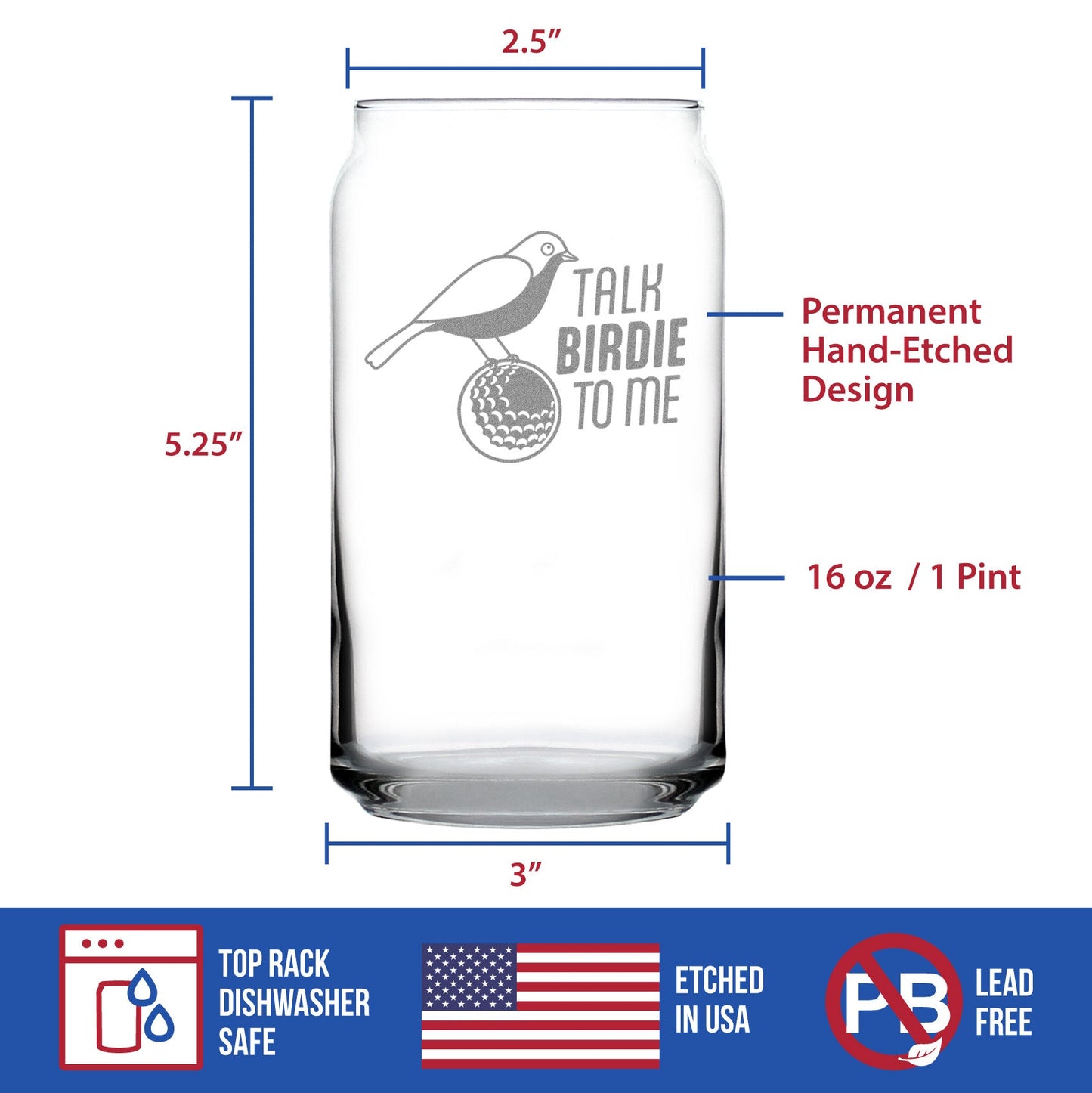 Funny Golf Gifts Engraved Beer Can Glass Gifts Talk Birdie to Me Beer Can Shaped Pint Glass - 16oz