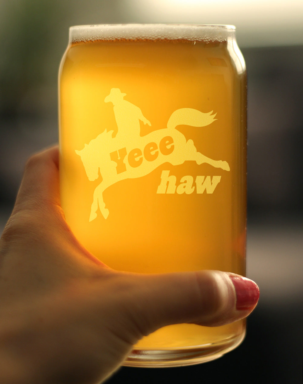 Yeehaw Engraved Beer Can Glass Gifts Rodeo Party Decor & Western Home Decorations Beer Can Shaped Pint Glass - 16oz