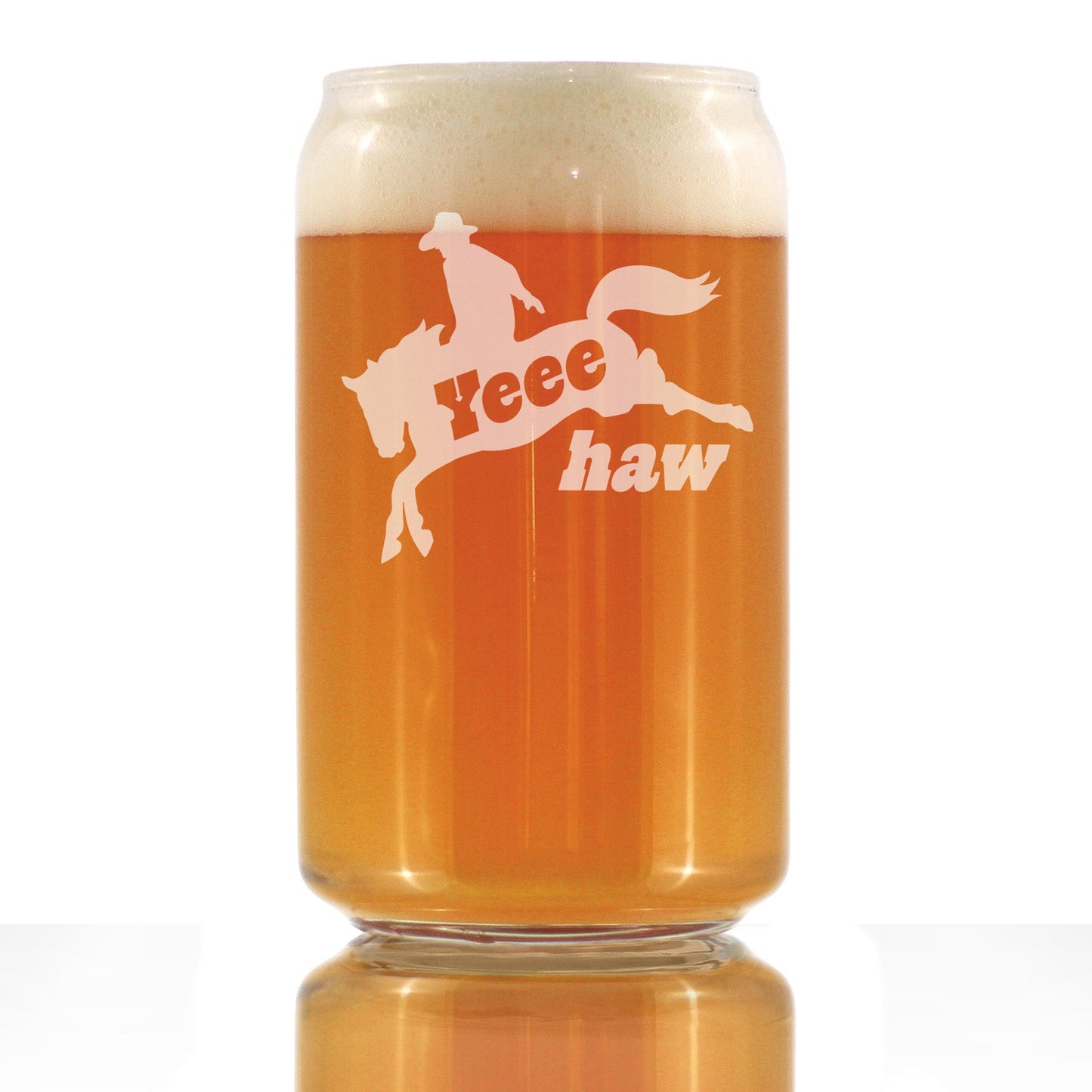 Yeehaw Engraved Beer Can Glass Gifts Rodeo Party Decor & Western Home Decorations Beer Can Shaped Pint Glass - 16oz