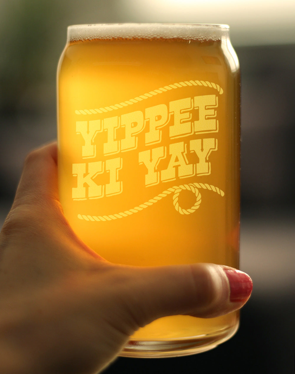 Yippee Ki Yay Engraved Beer Can Glass Gifts Country Western Home Decor Beer Can Shaped Pint Glass - 16oz