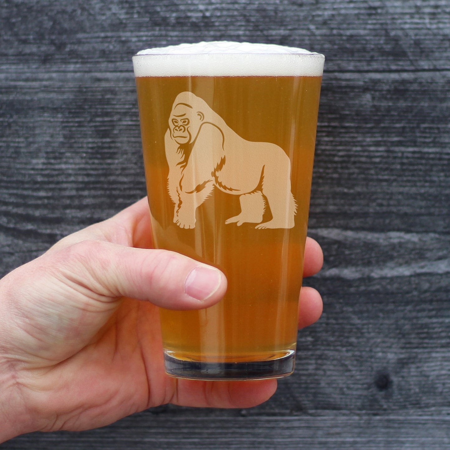 Gorilla Pint Glass for Beer - Fun Wild Animal Themed Decor and Gifts for Lovers of Apes and Monkeys - 16 Oz Glasses