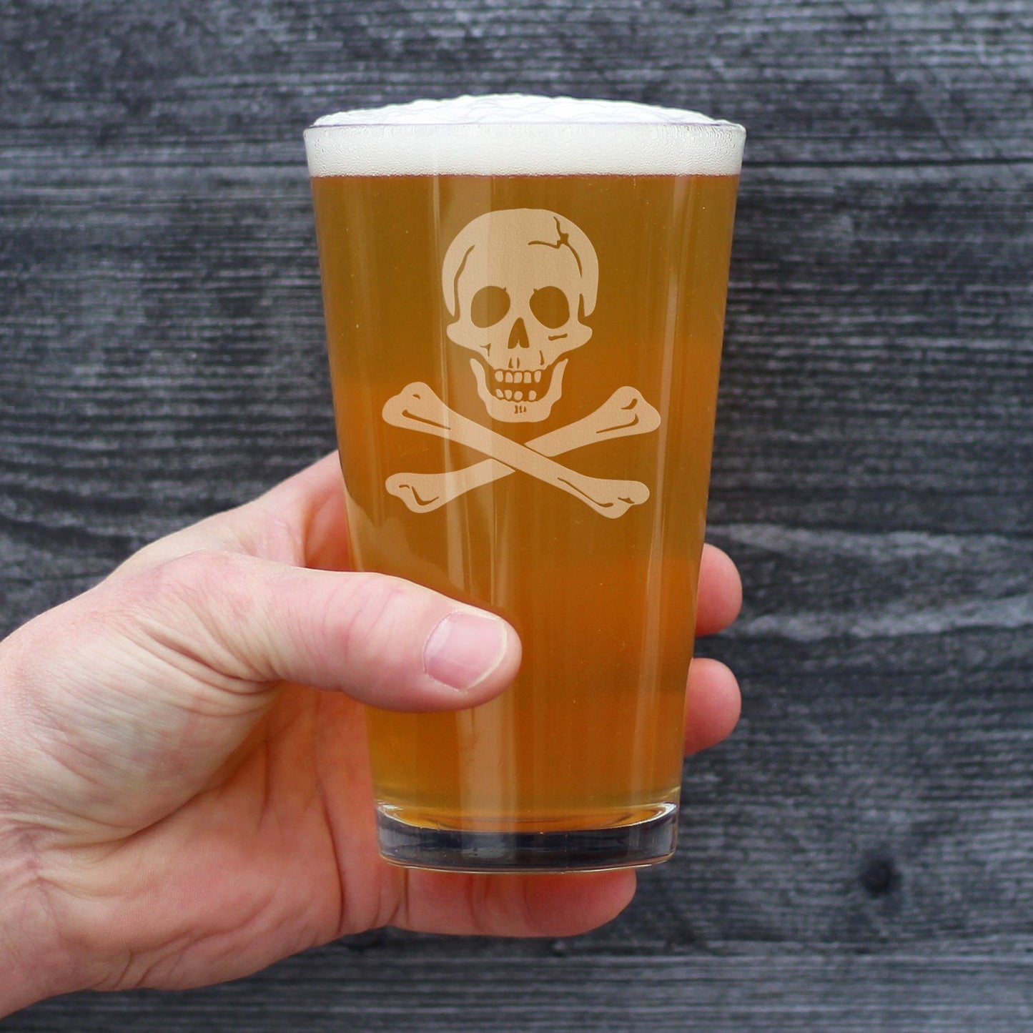 Skull and Crossbones Pint Glass for Beer - Skull Decor and Jolly Roger Flag Gifts - 16 Oz Glasses