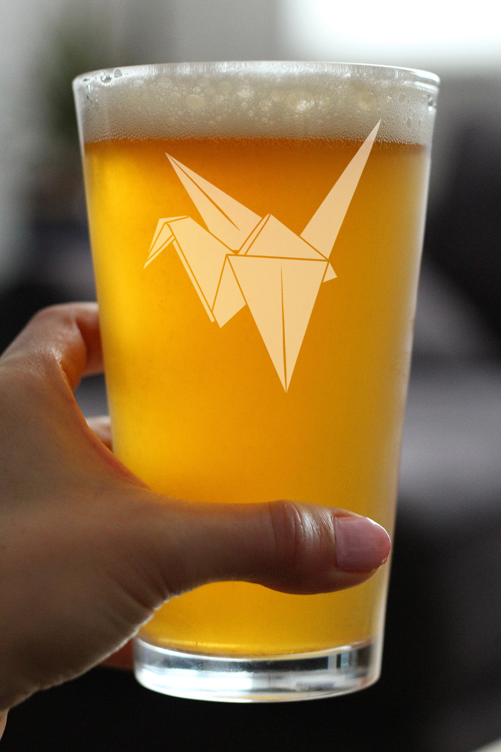 Paper Crane Engraved Pint Glass Japanese Decor and Gifts High Quality Pint Glasses for Beer - 16oz