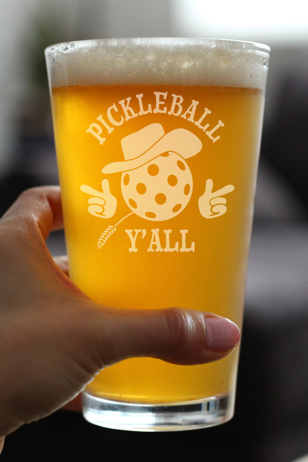 Pickleball Y'all Engraved Pint Glass Gifts Funny Pickleball Gifts High Quality Pint Glasses for Beer - 16oz