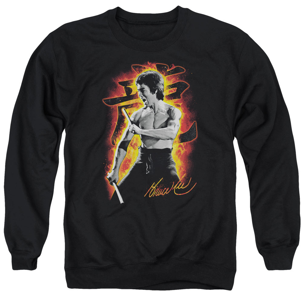Bruce Lee Dragon Fire Mens Crewneck Sweatshirt Black Officially Licensed