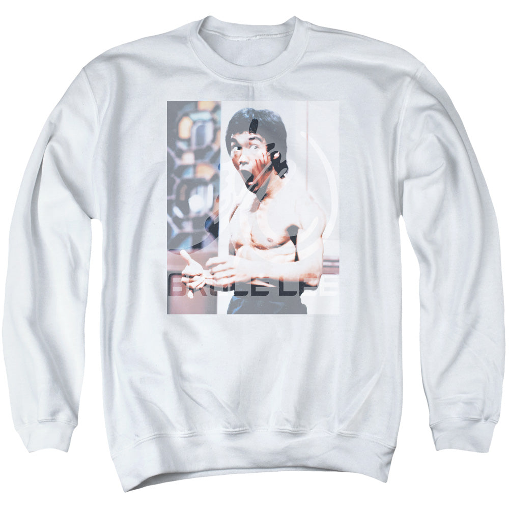 Bruce Lee Revving Up Mens Crewneck Sweatshirt White Officially Licensed