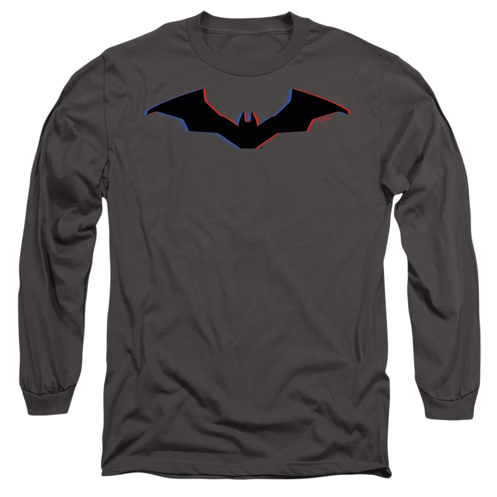 The Batman Tri-Color Bat Silhouette Mens Long Sleeve Shirt Charcoal Officially Licensed