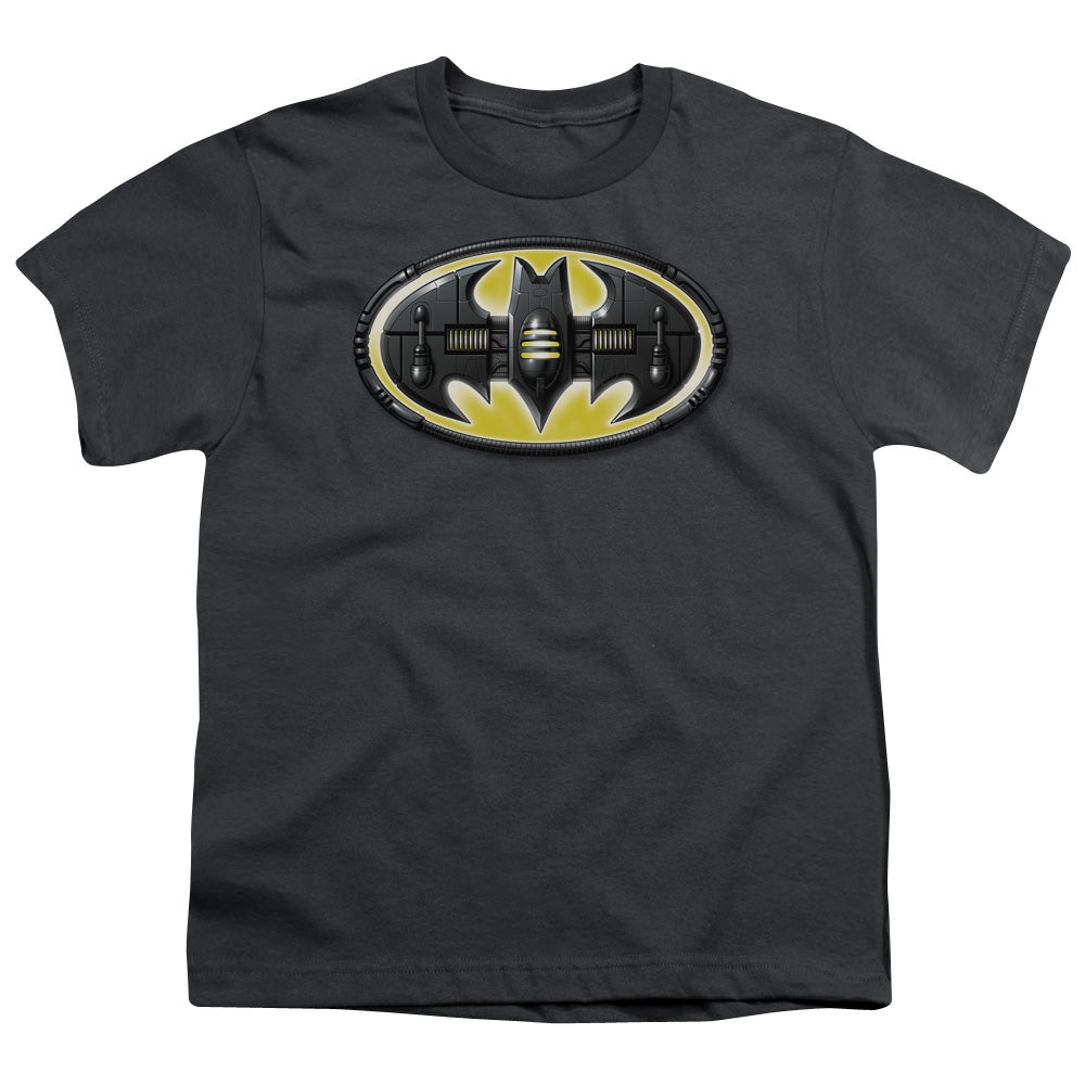 Batman Bat Mech Logo Kids Youth T Shirt Charcoal Officially Licensed