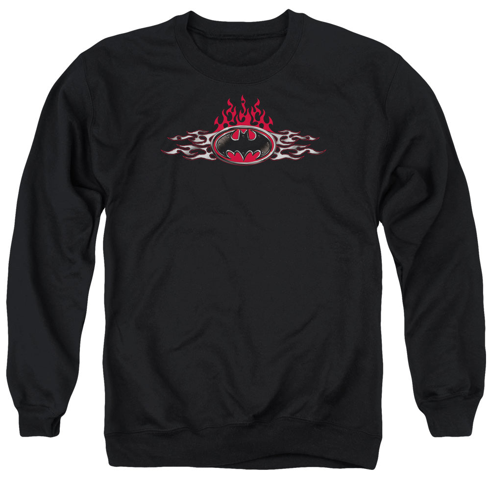 Batman Steel Flames Logo Mens Crewneck Sweatshirt Black