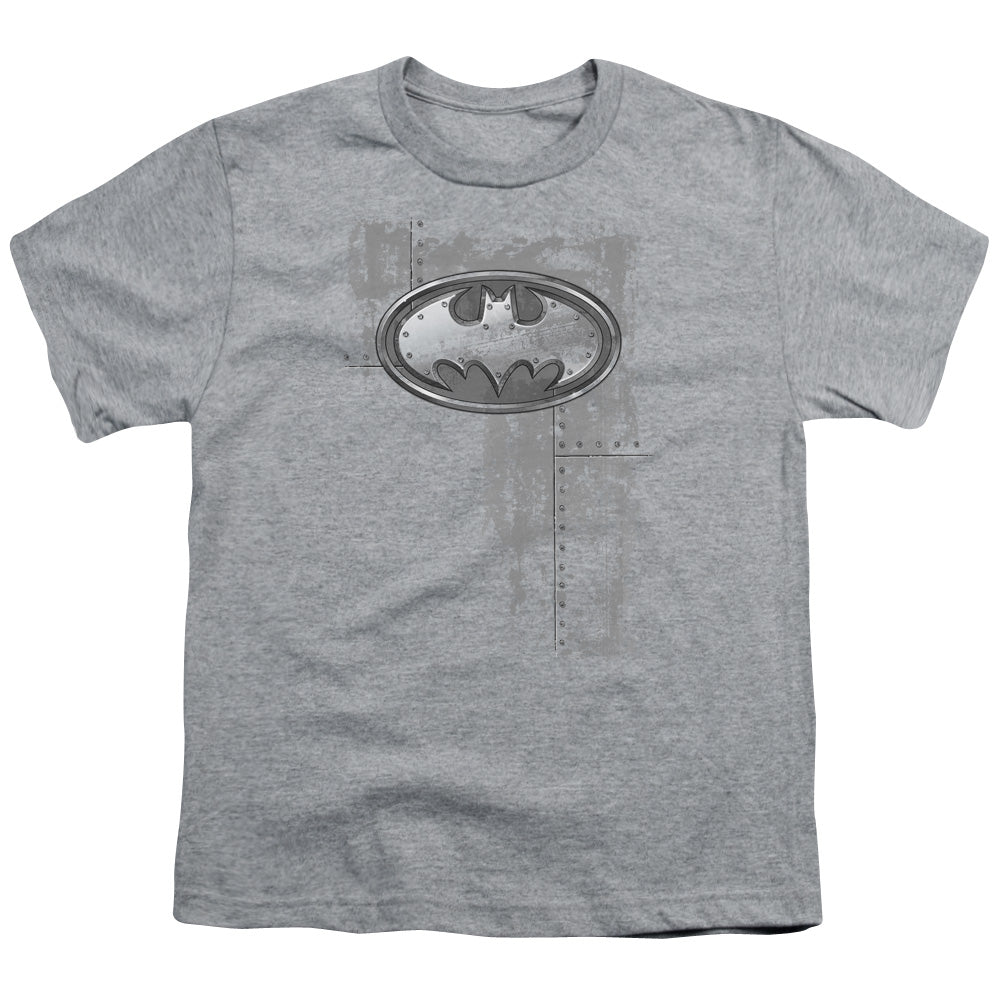 Batman Rivited Metal Logo Kids Youth T Shirt Athletic Heather Officially Licensed