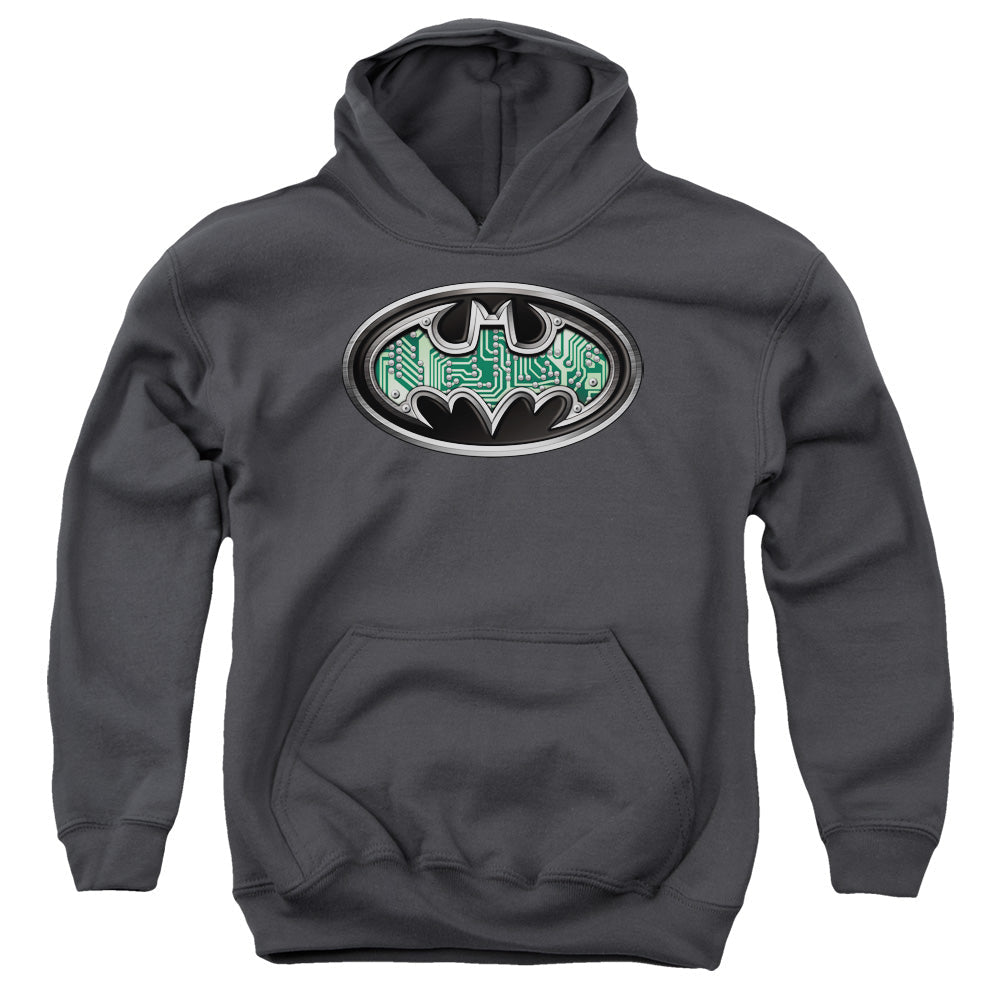 Batman Circuitry Shield Kids Youth Hoodie Charcoal Officially Licensed