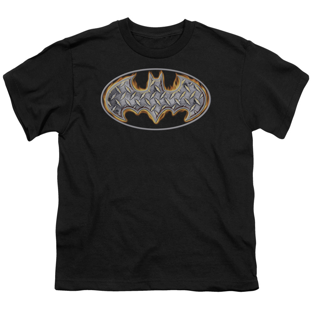 Batman Steel Fire Shield Kids Youth T Shirt Black Officially Licensed