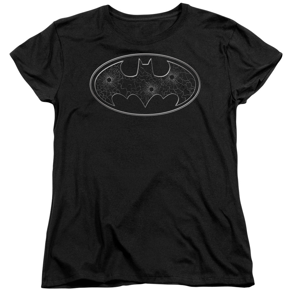 Batman Glass Hole Logo Womens T Shirt Black Officially Licensed